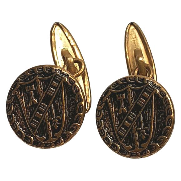 Shield Gold Tone Cufflinks Unsigned - Picture 1 of 3